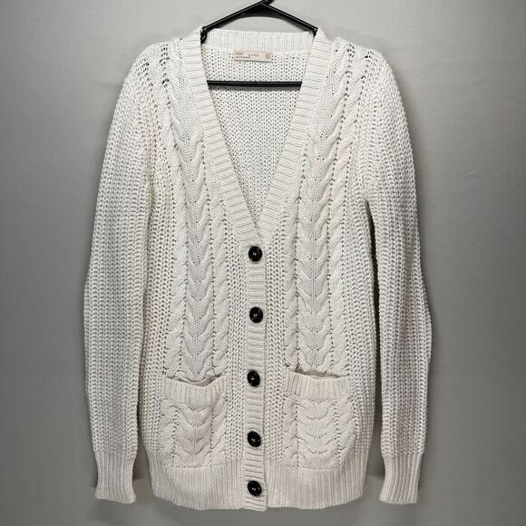 Zara Sweaters - ZARA Chunky Cable Knit Wool Blend Cardigan Elbow Patches Button Sweater Women M